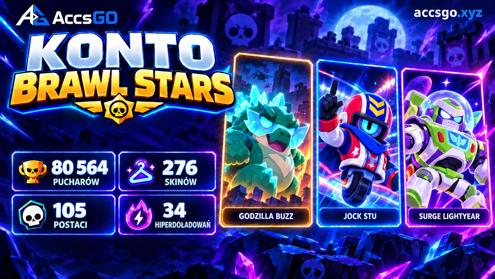 Brawl Stars | 80 564 puchary | 105 zadymiarzy | 276 skinów