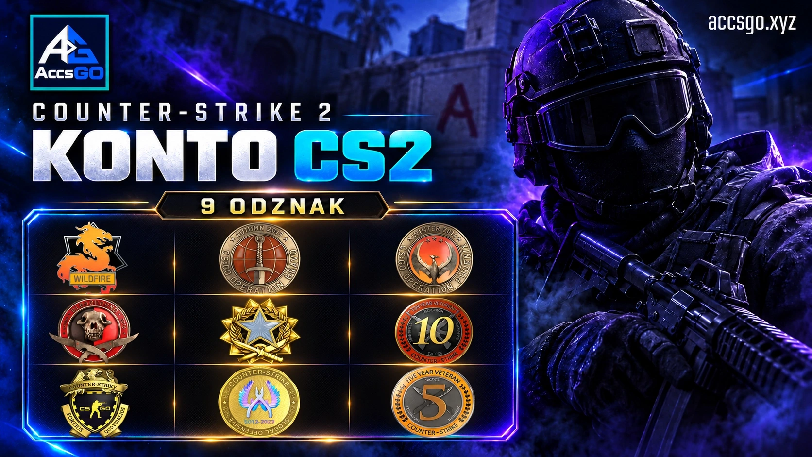 Konto CS2 Prime – 9 odznak operacji