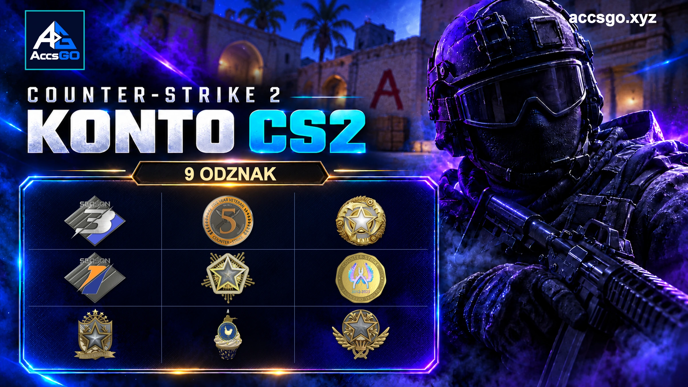 CS2 | 9 Odznak — oryginalna grafika AccsGO