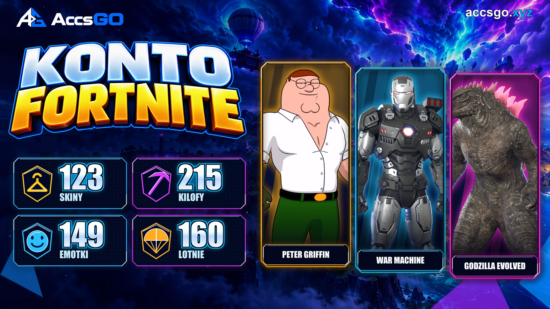 Fortnite | 123 skiny | Nezumi | Goku Black | Spider-Man | Godzilla Evolved
