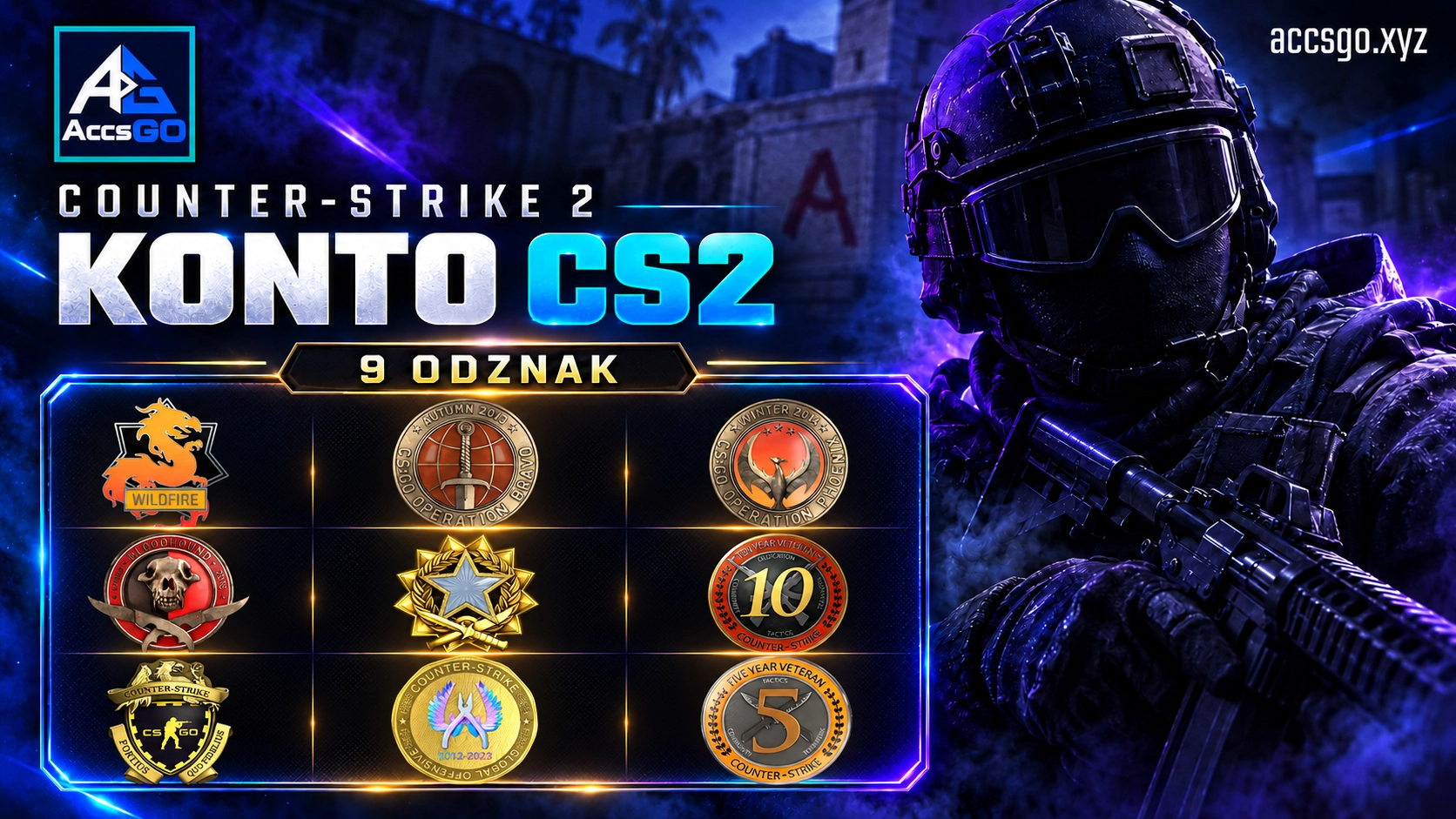 CS2 | 9 odznak | Genuine Wildfire | Operacja Bravo, Phoenix, Bloodhound